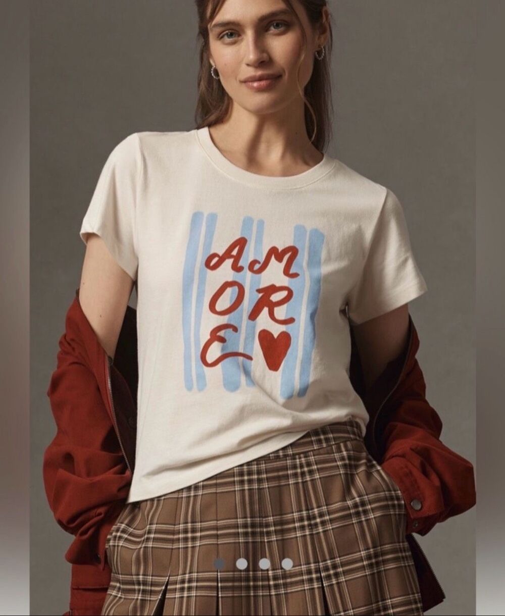 Anthropologie Women's Amore Crew Neck Short Sleeve White T-Shirt XS NWOT